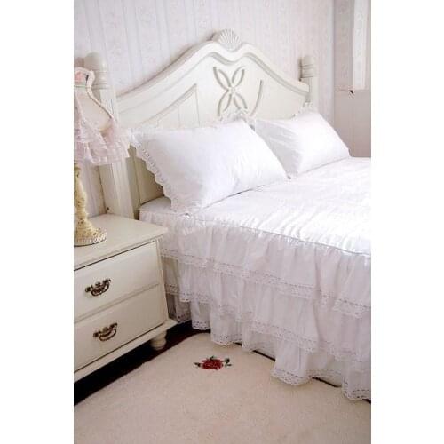 Luxury Bedspread Korean noble romantic satin cotton white bed spread Comfortable Split wedding three cake layer lace HM-01B