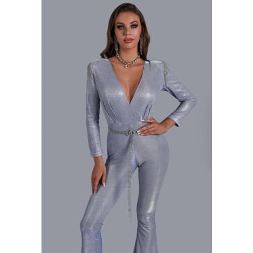 Elegant Long Sleeve Jumpsuits Sexy Bodycon Club Women New Wide Playsuit Casual Offical Lady Work Wear Rompers
