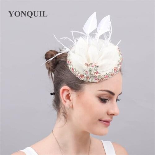Elegant Bride Wedding Fedora Cap Hair Clip Ladies Marriaged Fascinators Hats With Fancy Feathers Women Occasion Millinery Caps