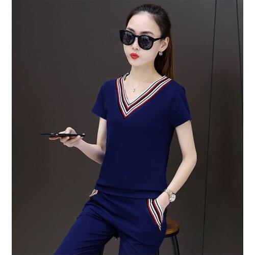 2019 Short sleeve cropped pants women summer clothes woman Cotton tracksuit 2 piece summer setspiece short set women