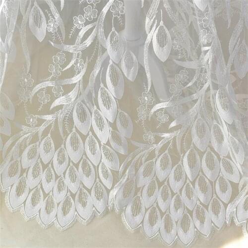 Off white embroidery lace fabric wedding dress cloth accessorries new arrivals peacock feathers patern