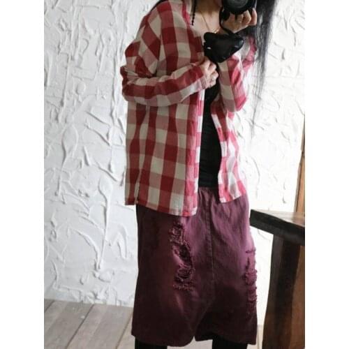 YoYiKamomo Women shirt big size loose original plaid shirt cotton linen women casual women blouse