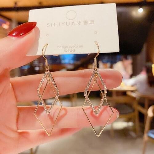 South Korea Dongdaemun Fashion Zircon Geometric Diamond Earrings New Tide Temperament Net Red Hook Women