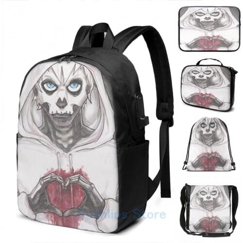 Funny Graphic print Hobo Heart Hand Heart Creepypasta USB Charge Backpack men School bags Women bag Travel laptop bag