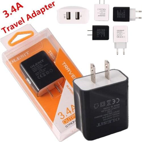 50pcs3.4A Dual USB 2 Ports Wall Charger Home Travel Power Adapter US EU Plug With Retail Package For Samsung Tablet Mobile Phone
