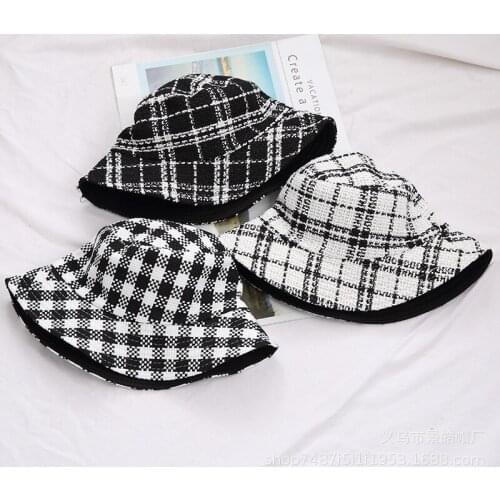 Women Hats Black White Check Classic Design Two-sided Wear Cap Spring Sun Lady Pretty Gift Luxury Panama Bucket Hat