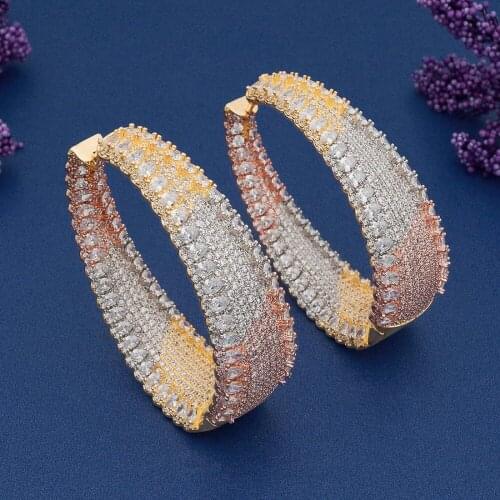 ModemAngel High Quality Super Shiny AAA Cubic Zirconia 3 Tones Copper Women Wedding Sterling Earring Jewelry Party Gift