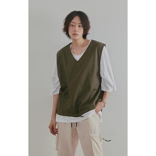 Summer mens waistcoat solid color simple linen V-neck vest sleeveless personality loose large size top