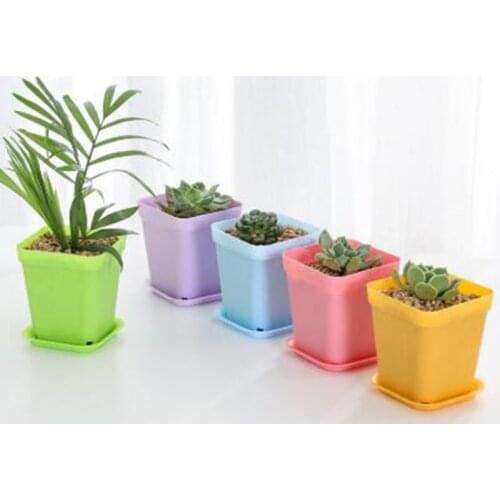 10Pcs Flower Pots Square Round Planters Pot Trays Plastic Pots Creative Small Pots For Succulent Plants Garden Decor