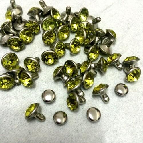 100Sets/Lot 8mm Green Acrylic Crystals Rhinestone Rivets Silver Nailhead Spots Studs Fit For Shoes Belt DIY Shipping Free