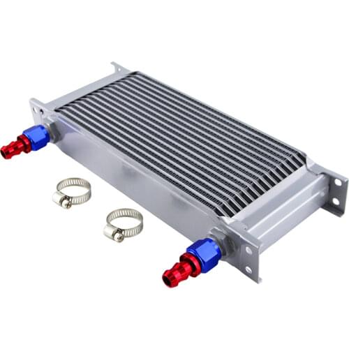 16 Row AN8 Universal Aluminum Engine Transmission 248mm Oil Cooler British Type w/ Fittings Kit Silver