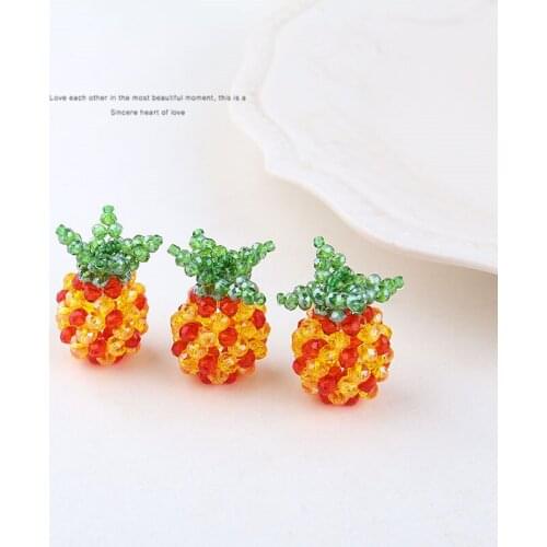 2pcs Summer Fruit Jewelry For Girls Fun Crystal Beads Earrings For Women Cute Woven Pineapple Pendant Diy Accessories Material