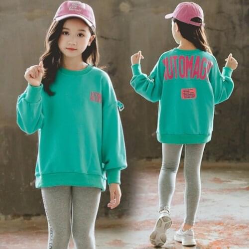 Girls Suit Sweatshirts +Pants 2Pcs/Sets 2021 Blue Spring Autumn Teenagers Outwear Kids Cotton Tracksuit Sport Suits Children Clo
