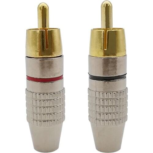 2Pcs Black & Red RCA Male Plug Non Solder Audio Video Adapter Cable Wire Connector for Audio Cable Plug CCTV Camera Solder-Free