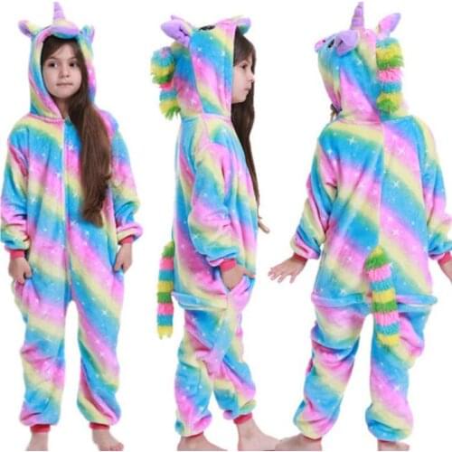 2021 Unicorn Panda Tiger Pig Totoro Koala Animal Onesies Kids Cartoon Pajamas Girls Boys Flannel Sleepwear Jumpsuit