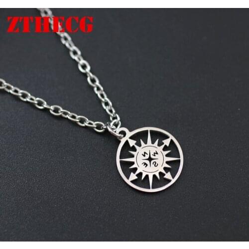 2021 Trendy Stainless Steel Mens Necklace Hollow Compass Pendant Charm Necklaces for Women Men Long Chain Simple Jewelry Gifts
