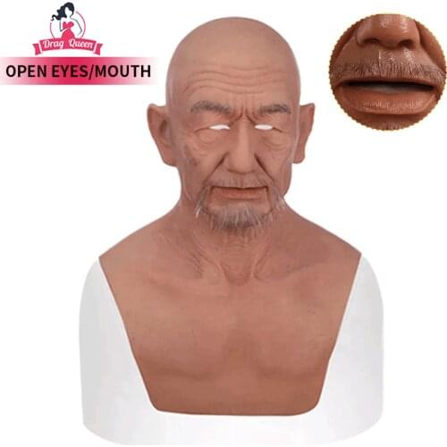 2021 Drag Queen Silicone Mask Full Face Props Old Man Male Fetish Real Skin Halloween Masquerade Party Full Head Masks Cosplay