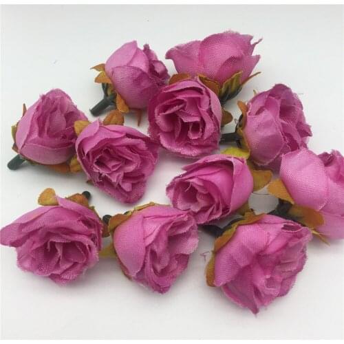 50pcs Rose Bud Decorative Synthetic Flowers Faux Silk Mini Artificial Flowers Buds Wedding Decorations Dark PINK 30mm