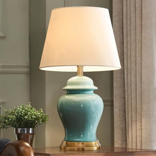 American Bedroom Bedside Lamp Creative Simple Modern European Copper Light Luxury Home Warm Living Room Ceramic Table Lamps