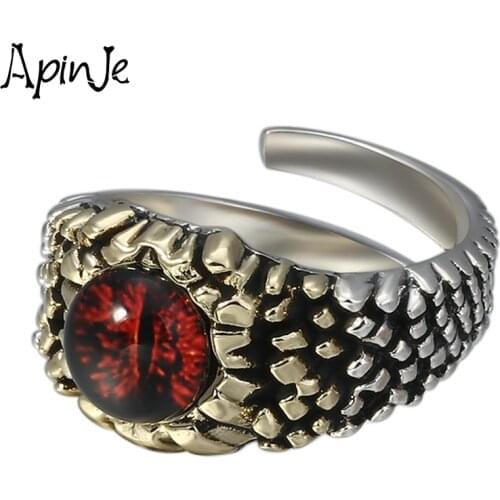 Apinje Vintage 925 Sterling Silver Ring for Men The Devil Eye Of Hell Demon Punk Biker Mens Jewelry