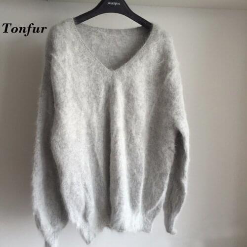 Free Shipping Ladies Sweaters and pullovers Lantern sleeves Pure Real 100% Mink Cashmere Knitted Coat V Neck Sexy tbsr340