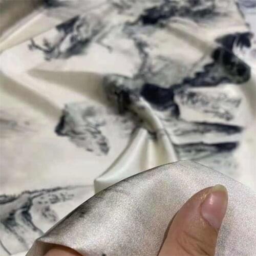 Ink Style 19 Mumi Silk Stretch Satin Fabric High-end Clothing Dress Cheongsam Custom-made Mulberry Silk Fabric