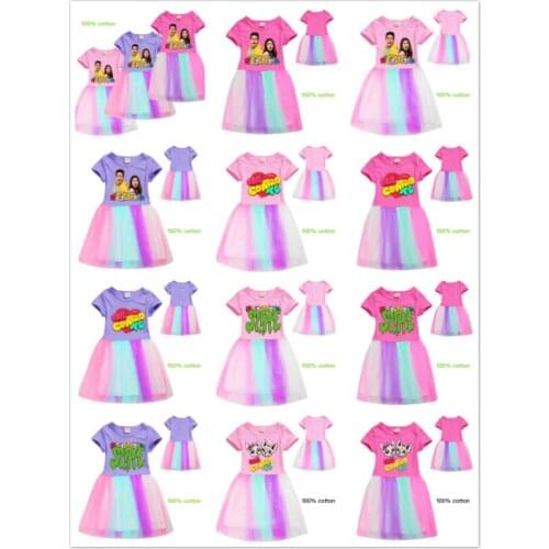 Kids Girl Dresses Cotton Cartoon Me Contro Te Print Rainbow Lace Dress Cute Princess Costume Teenage Abiti da donna Baby Costume