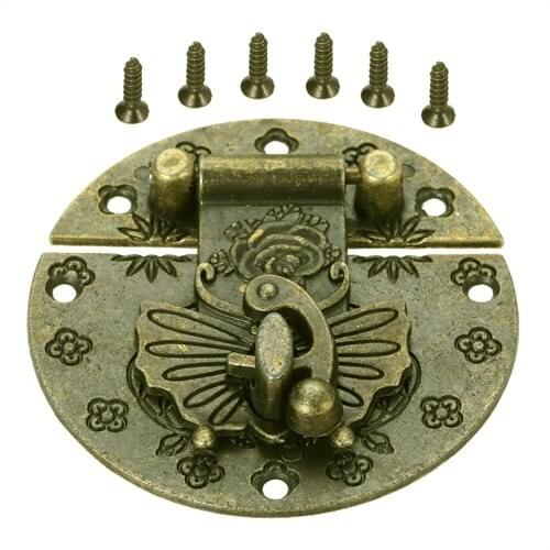 Dophee 1 set Butterfly Case Hasp Hardware Accessories Lock Set Jewelry Box Furniture Locking Latch Hinges Wooden 58MM
