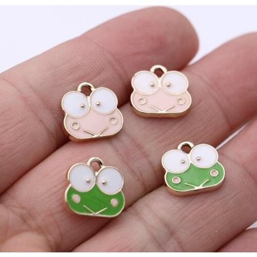 10PCS Enamel Green Frog Charm Pendant for Jewelry Making Necklace Bracelet Accessories DIY Craft 13mm