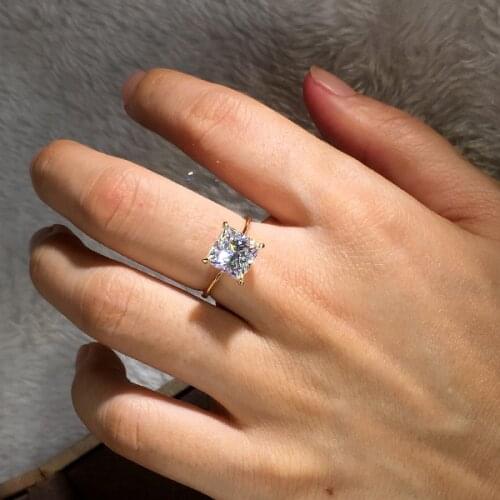 Princess Cut White Zircon Square Stone Ring Charm Gold Color Wedding Party Ring Female Luxury Crystal Engagement Rings For Women