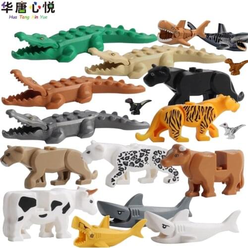 Animals Figures Crocodile Compatible City Building Blocks Solid Color Toys For Children Figure Gifts Education Cities Animal Zoo