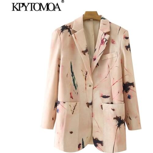 KPYTOMOA Women 2021 Fashion Single Button Printed Blazer Coat Vintage Long Sleeve Pockets Female Outerwear Chic Veste