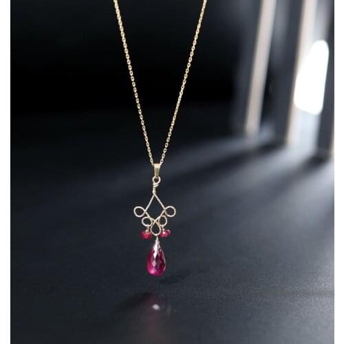 DMBS372 14k gold Injection Genuine Gemstones faceted ruby pendant natural authentic clavicle chain necklace for girlfriend
