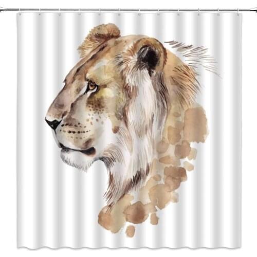 Lion Shower Curtains Africa Wild Animal Hand Painted Pattern Print Bathroom Decor Polyester Home Bath Cloth Hanging Curtain Set