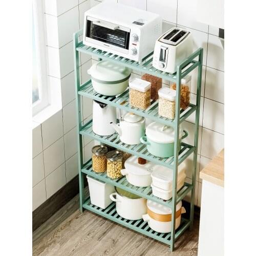 Household kitchen shelf floor multi-layer storage artifact Nanzhu household pot seasoning storage solid wood shelf