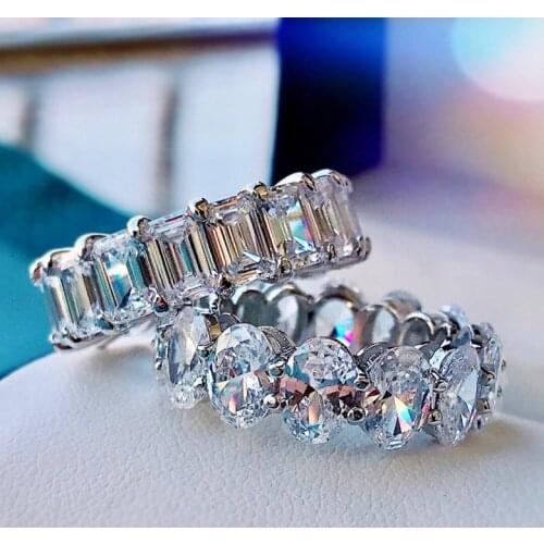 Trendy Female White Crystal Stone Ring Charm Silver Color Wedding Rings For Women Cute Oval Square Zircon Engagement Ring