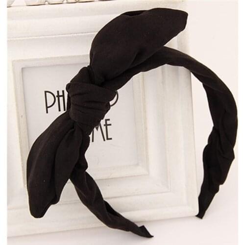 Korean Fashion Headwear Hairbands For Women Trendy Girl Simple Solid Color Rabbit Ear Bow Black Pink Headbands Hair Accessories