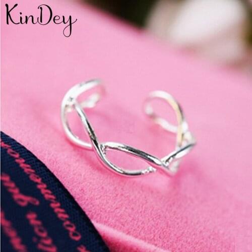 Kindey Fashion Silver Color Cross Line Rings For Women Vintage Female Finger Ring Jewelry Girls Gift