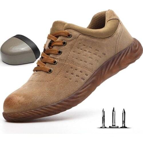 Mens Steel Toe Leather Safety Boots Anti-slip Puncture Proof Construction Labor Insurance Shoes Breathable Outdoor Work Shoes