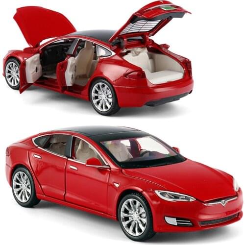 New Tesla Model S P100D 1: 32 Size Alloy Car Metal Model Car Six-Door Sound And Light Pull Back Toy Car Gift