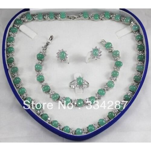 New Listed !Free Shipping 6x8MM Bead Light green Jades Necklace Bracelet Earring Jewelry Set