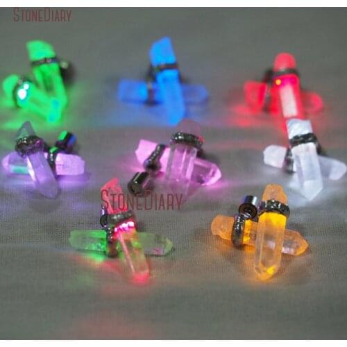 Charm LED Earring Light Up Glowing Natural Healing Irregular Clear Quartz Rock Crystal Stone Earrings For women Christmas gifts