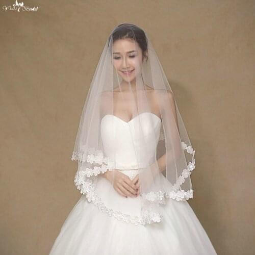 TA050 One Layer Simple Short Appliques Tulle Velos De Novia