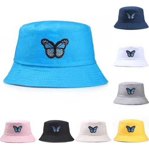 Unisex Harajuku Bucket Hat Fishing Outdoor Cap Women Bucket Fishing Hats Sunscreen Butterfly Print Fisherman Hat Protect Sun