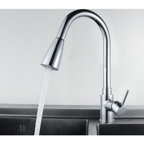 KOLERTH Polish Chrome Brass Kitchen Faucet Deck Mounted Vessel Sink Mixer Tap Pull Out Rotation Spray Bathroom Faucets
