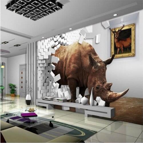 Beibehang Custom Photo Wallpaper 3d Rhino Stereo Creative Brick Wall Decorative TV Background Wall paper mural papel de parede