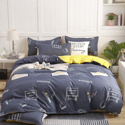 Thickened pure cotton pure cotton brushed four-piece bedding, bed linen and duvet cover, three-piece dormitory for two people