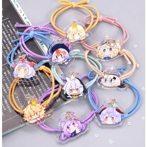 Genshin Impact Kawayi Hair Ring Girls Hair Pendants Anime Cosplay Accessories Elastic Bracelet