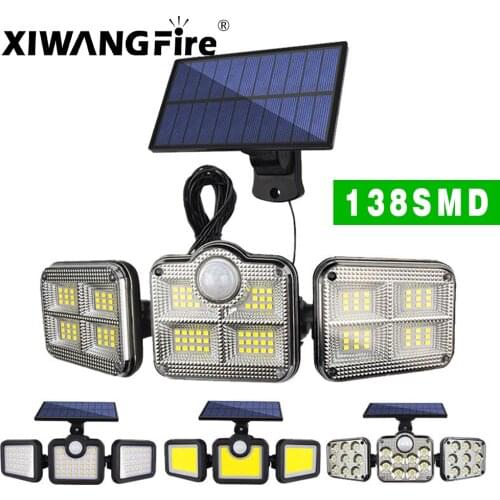 Super Bright Solar Lights Outdoor 3 Head Motion Sensor IP65 Waterproof Solar Lamp with Adjustable Head Wide Lighting Angle