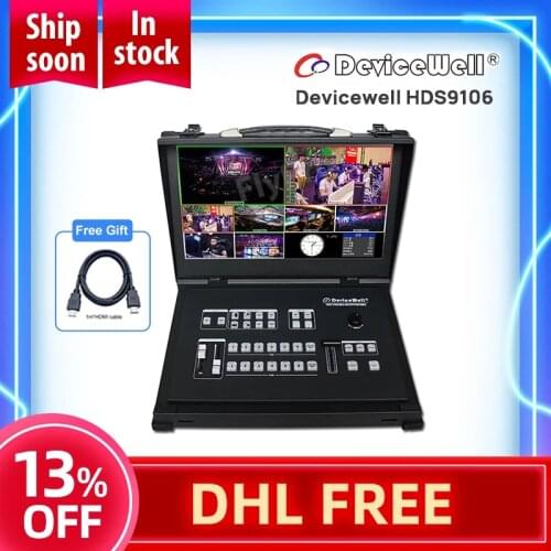 Devicewell HDS9106 Video switcher Portable with monitor 6CH HDMI Cable - Compatible Switcher For New Media Live Broadcasts